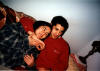 Romeo (vocals, guitar) displays affection for his sister, Monica (bass) in the Plate Farm recording studio.